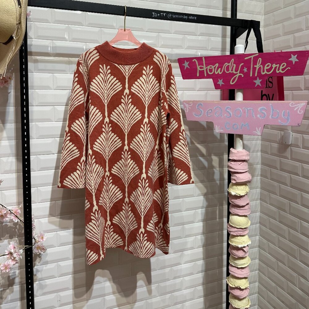 Two Tone Abstract Print Mock Neck Sweater Dress - K1437 - Umgee Usa